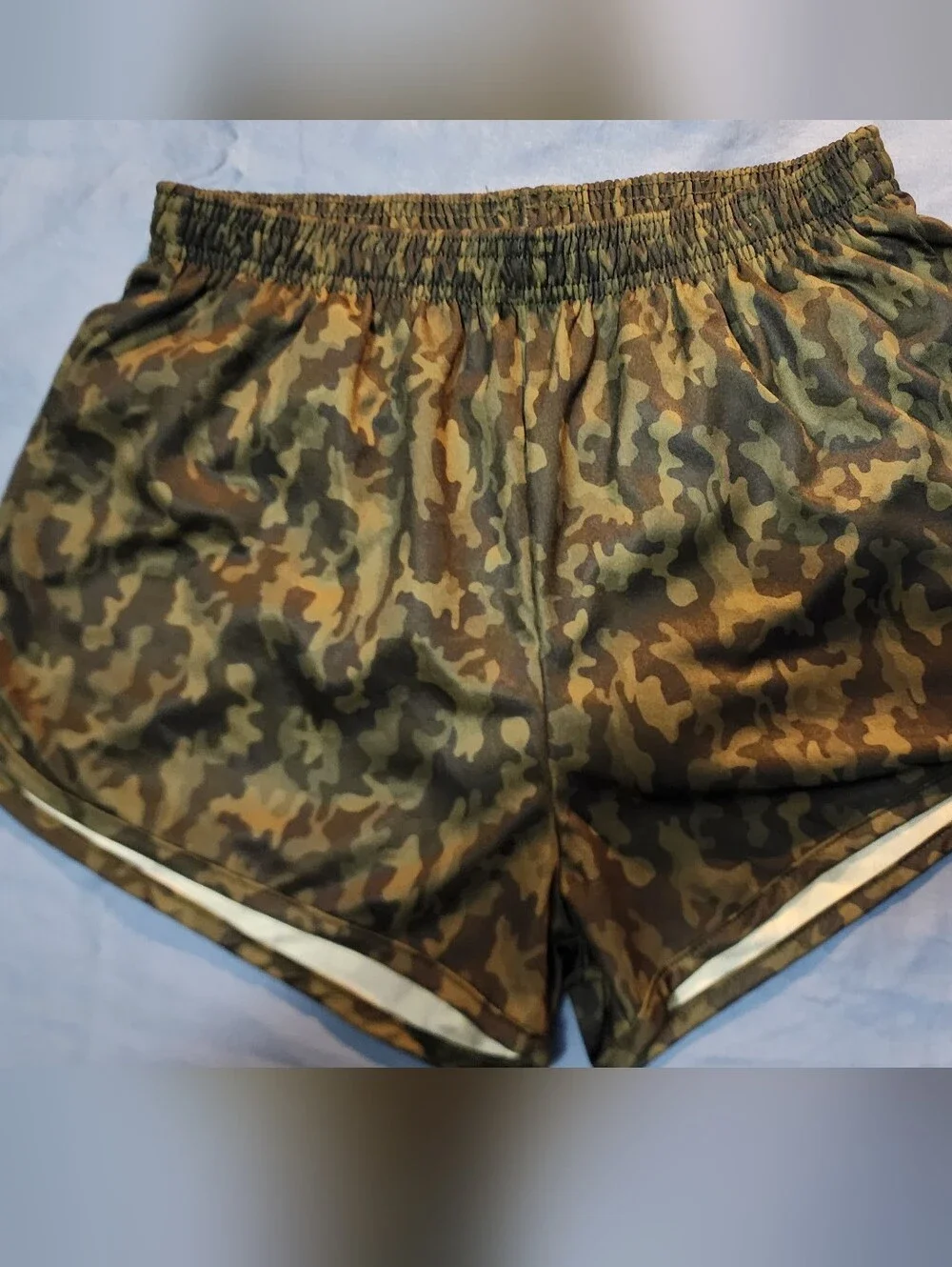 Soffe Green Camo Gym Shorts with White Liner